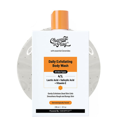 Chemist At Play Exfoliating Kit | Exfoliating Body Wash Removes Tan | Underarm Roll On Fights Odour & Brightens Underarm | AHA Body Lotion Nourishes Skin | 140ml