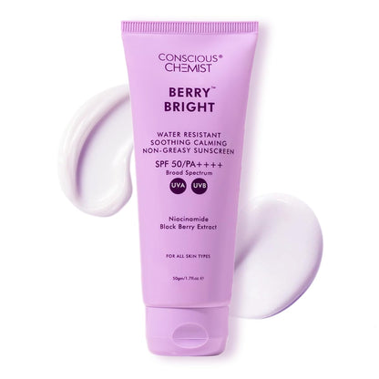 Conscious Chemist® Sunscreen SPF 50 PA++++ | 50g | Sunscreen for Oily Skin, Gel Sunscreen, Niacinamide with Black Berry Extract, Hybrid Lightweight, All Skin Types - Berry Bright