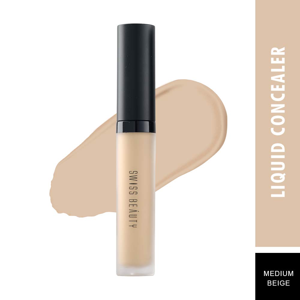 Swiss Beauty Liquid Light Weight Concealer With Full Coverage |Easily Blendable Concealer For Face Makeup With Matte Finish | Shade- Light - Moyen, 6g