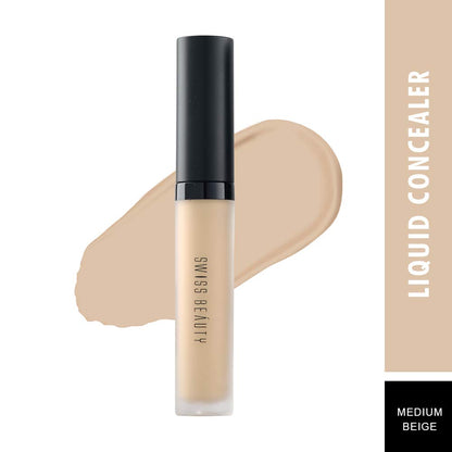 Swiss Beauty Liquid Light Weight Concealer With Full Coverage |Easily Blendable Concealer For Face Makeup With Matte Finish | Shade- Light - Moyen, 6g