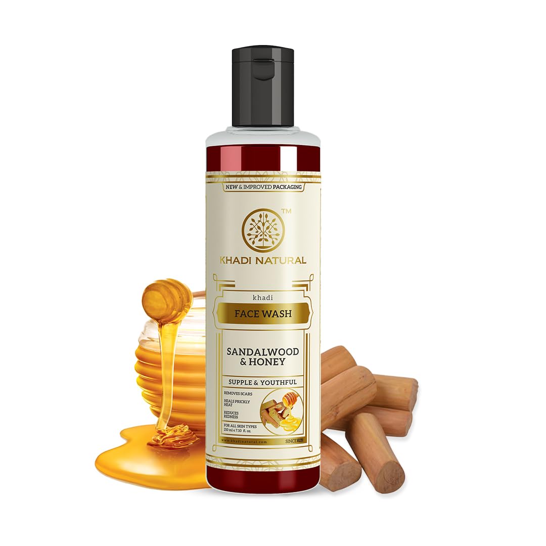 Khadi Natural Sandalwood & Honey Face Wash | Reduces Scars, Blemishes | For Healthy, Radiant Skin | Suitable for All Skin Types | 210 ml