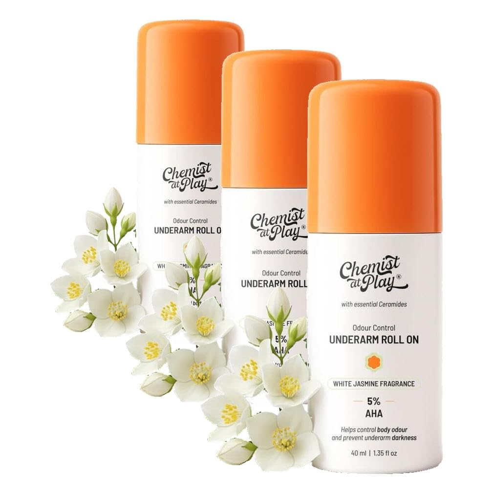 Chemist At Play UnderArm Roll-On with 5% AHA, Lactic Acid & 1% Mandelic Acid|Prevents Body Odour, Fades Pigmentation & Kills Bacteria|0% Aluminium & 0% Alcohol | For Sensitive Skin|Aqua Fragrance|40ml