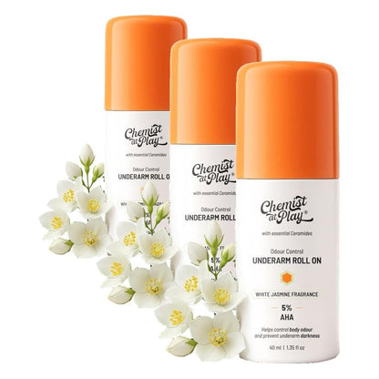 Chemist At Play UnderArm Roll-On with 5% AHA, Lactic Acid & 1% Mandelic Acid|Prevents Body Odour, Fades Pigmentation & Kills Bacteria|0% Aluminium & 0% Alcohol | For Sensitive Skin|Aqua Fragrance|40ml
