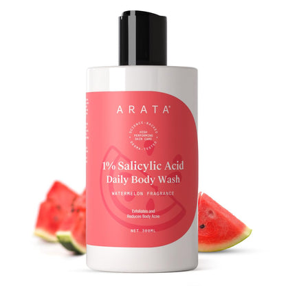 Arata 1% Salicylic Acid Body Wash (300ml) For Bacne, Bumpy & Strawberry Skin | Exfoliates, Cleanses & Smoothens Uneven & Rough Skin | Paraben & SLS Free | Body Shower Gel For All Skin types
