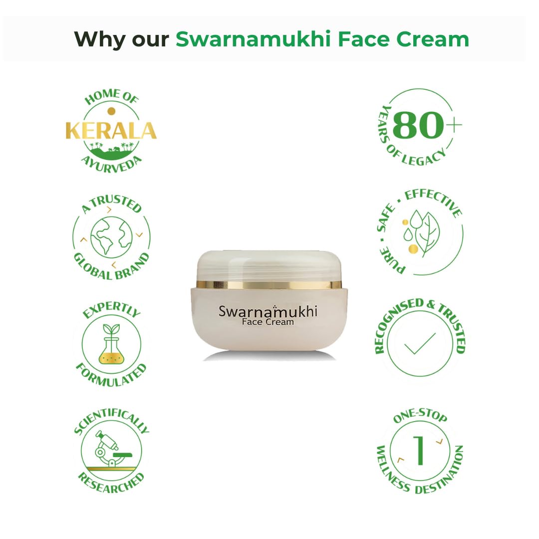 Kerala Ayurveda Swarnamukhi Face Cream| For a Natural Golden Glow |Face Cream for Dry Skin | Non-Greasy Formula| Night Cream for Dry Skin| with Kumkuma, Kamala, Manjishta, Chandana, Kanaka thailam, and Thila thailam |