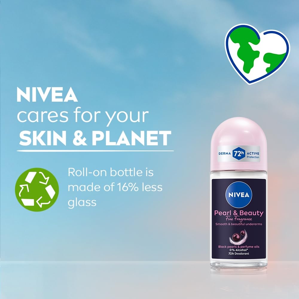 NIVEA Pearl & Beauty Women's Deodorant Roll-On, 72H Floral Scent, 50ml
