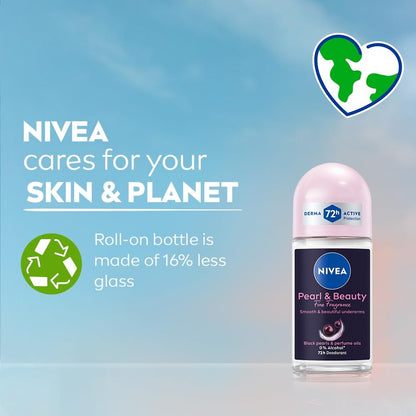NIVEA Pearl & Beauty Women's Deodorant Roll-On, 72H Floral Scent, 50ml