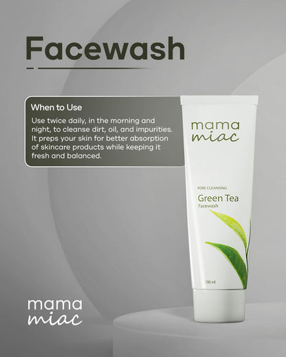 MAMAMIAC Green Tea Deep Cleansing Face Wash - 100ml | For Oil Control, Bright & Clear Skin