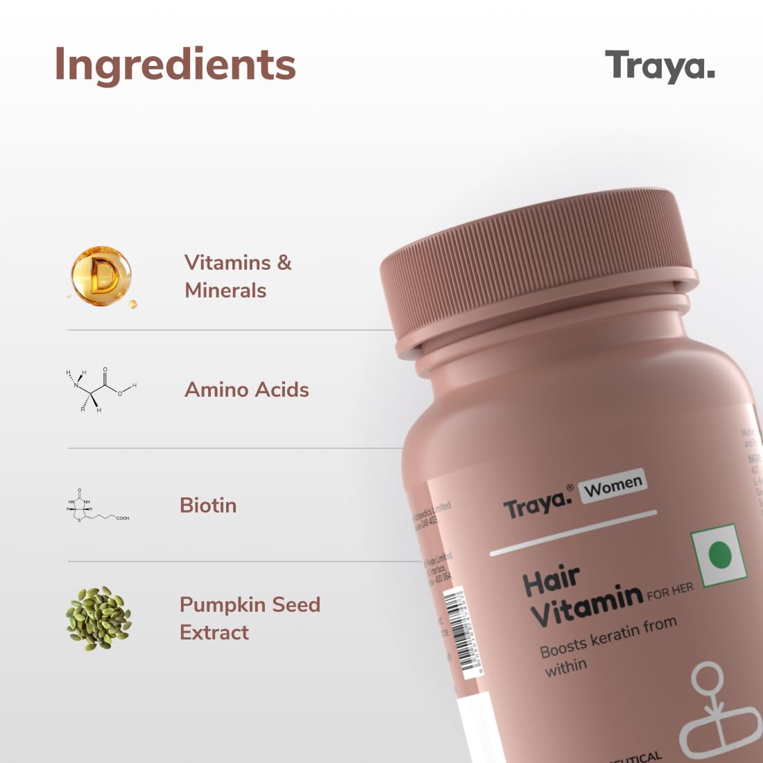 Traya Hair Vitamins for Women - Keratin & Biotin Hair Growth Supplements