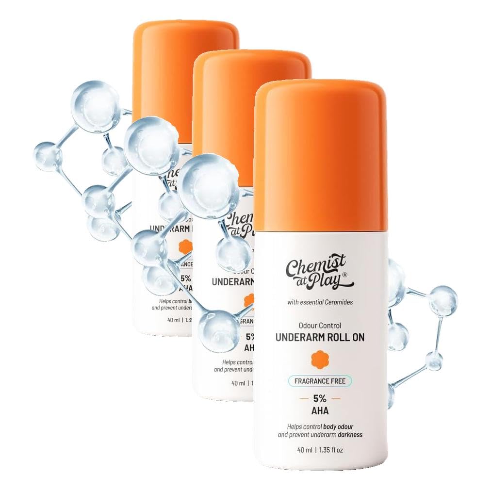 Chemist At Play UnderArm Roll-On with 5% AHA, Lactic Acid & 1% Mandelic Acid|Prevents Body Odour, Fades Pigmentation & Kills Bacteria|0% Aluminium & 0% Alcohol | For Sensitive Skin|Aqua Fragrance|40ml