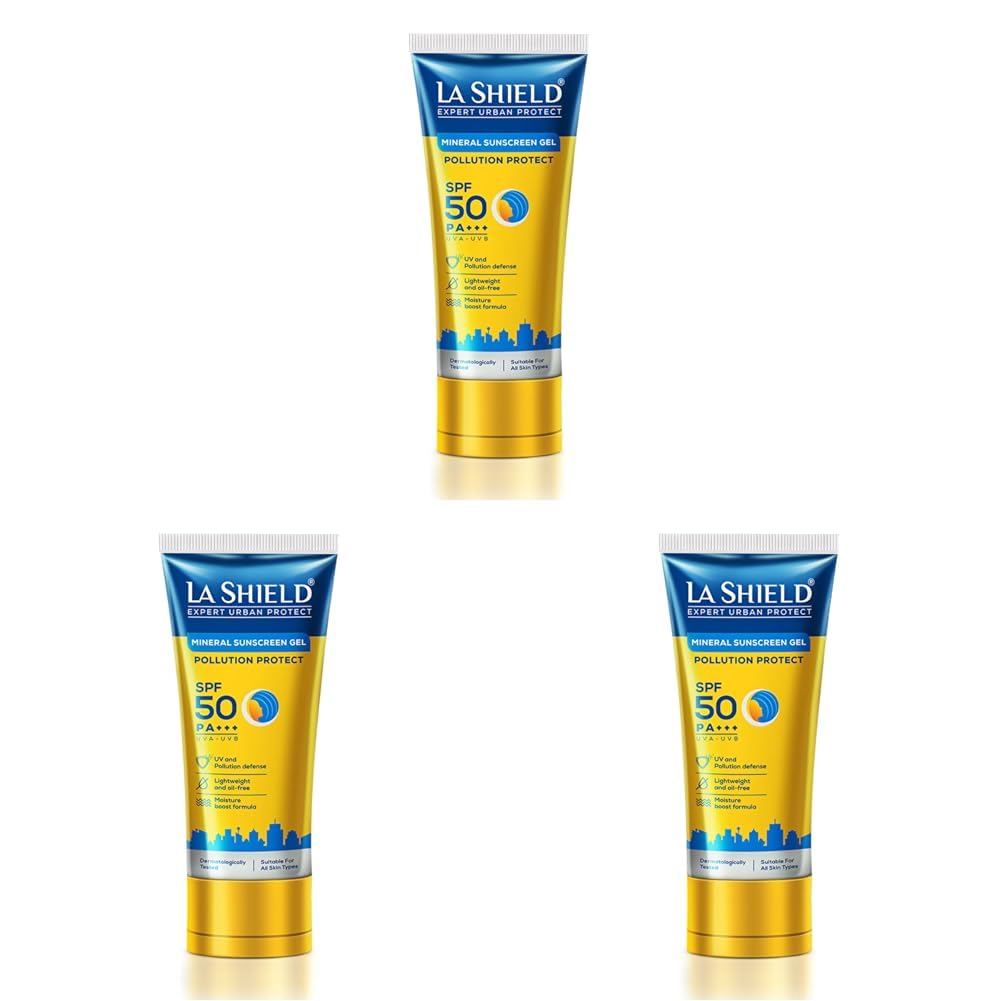 La Shield Pollution Protect SPF 50 Mineral Sunscreen Gel | PA+++ | Lightweight & Oil free | Moisture boost formula | Water resistant| All Skin types |Dermatologist Tested | 50g
