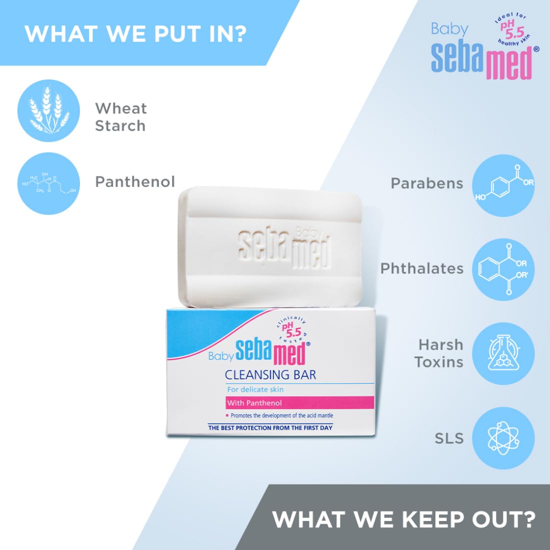 Sebamed Baby Cleansing Bar|pH 5.5 |Newborn bathing|Soap Free|Tear Free|100 gm