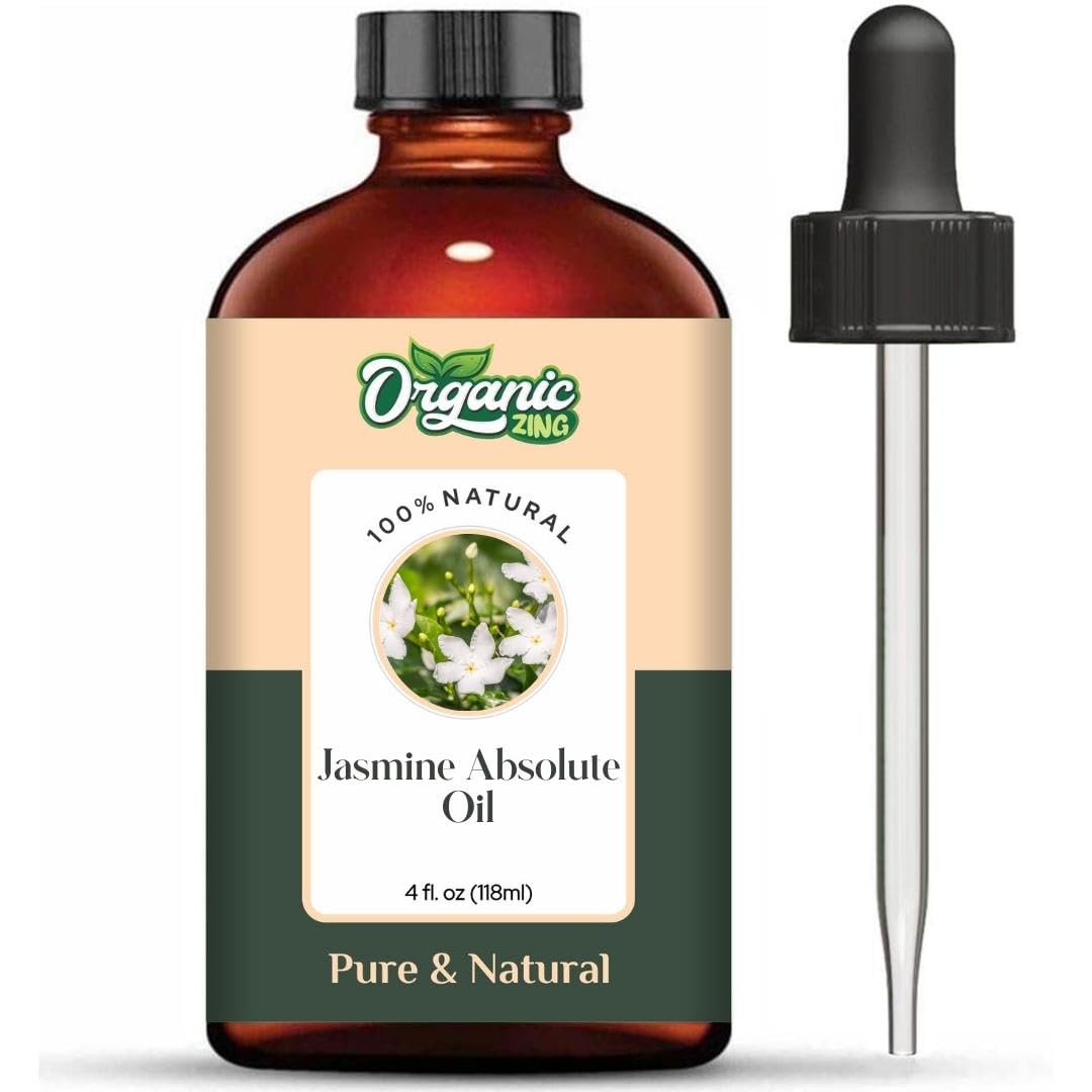 Organic Zing Jasmine Absolute (Jasminum grandiflorum) Oil | Pure & Natural Essential Oil for Skincare, Hair Care, Aroma and Diffusers