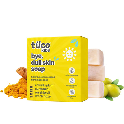 TuCo Kids Dull Skin Kit - Soap (60 gm x 2), Lotion (200 ml) & Sunscreen (50 gm), Safe, Paraben Free & Sulfate Free for Ages 3-15 (Combo Pack of 3)