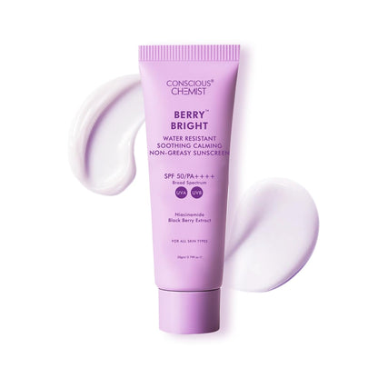 Conscious Chemist® Sunscreen SPF 50 PA++++ | 50g | Sunscreen for Oily Skin, Gel Sunscreen, Niacinamide with Black Berry Extract, Hybrid Lightweight, All Skin Types - Berry Bright