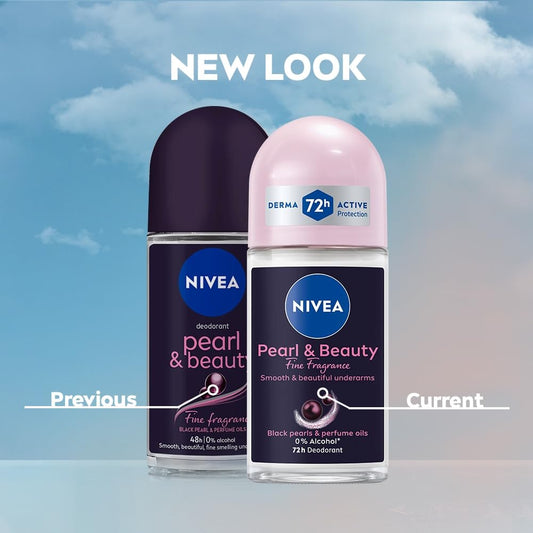 NIVEA Pearl & Beauty Women's Deodorant Roll-On, 72H Floral Scent, 50ml