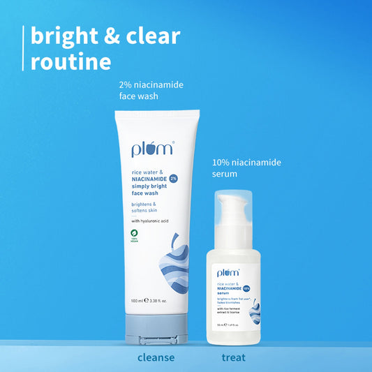 Plum Niacinamide Facewash and Face Serum Combo for Brightening Skin Fades Blemishes & Hydrates