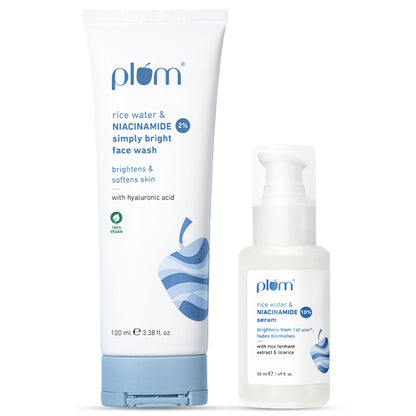 Plum Niacinamide Facewash and Face Serum Combo for Brightening Skin Fades Blemishes & Hydrates