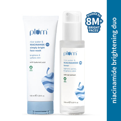 Plum Bestselling Niacinamide Facewash And Toner Combo Tightens Pore, Brightens Skin, Fades Blemishes
