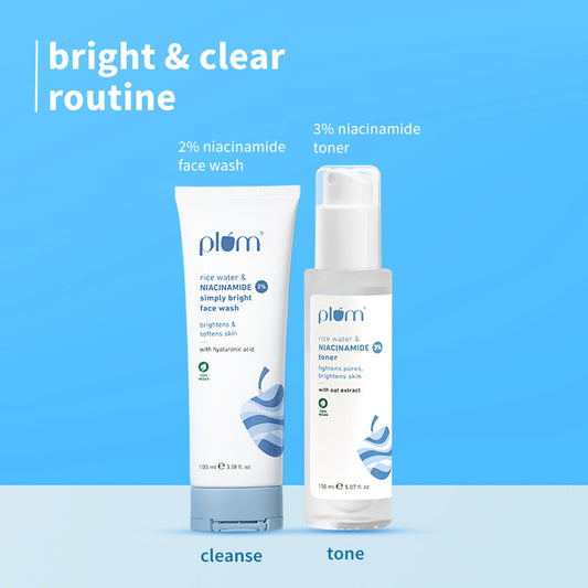 Plum Bestselling Niacinamide Facewash And Toner Combo Tightens Pore, Brightens Skin, Fades Blemishes