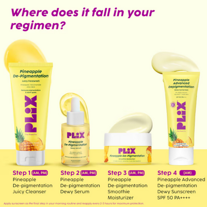 PLIX The Plant Fix Pineapple De-pigmentation Regime Facewash, Serum, Moisturizer & Sunscreen Combo