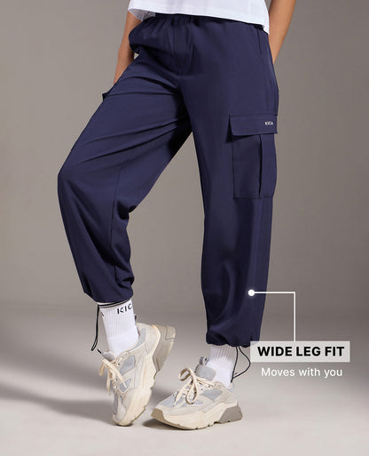 Kica High Waist Cargo Pants in Quick Dry Performance Fabric Navy Blue