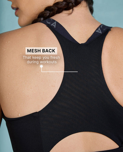 Kica Front Zip Sports Bra with Removable Pads Black