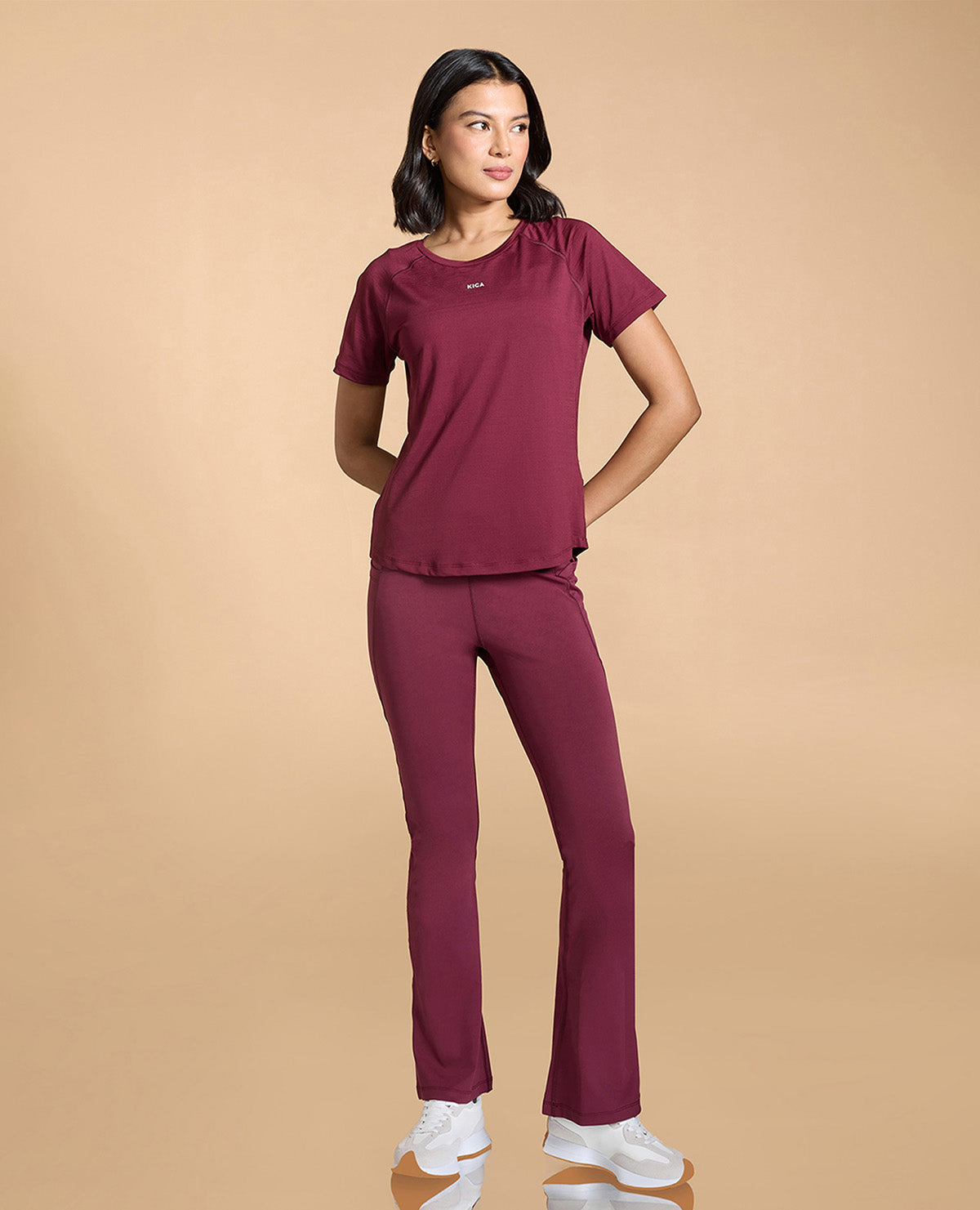 Kica Regular Fit Active Top in Dry Fit Fabric Burgundy