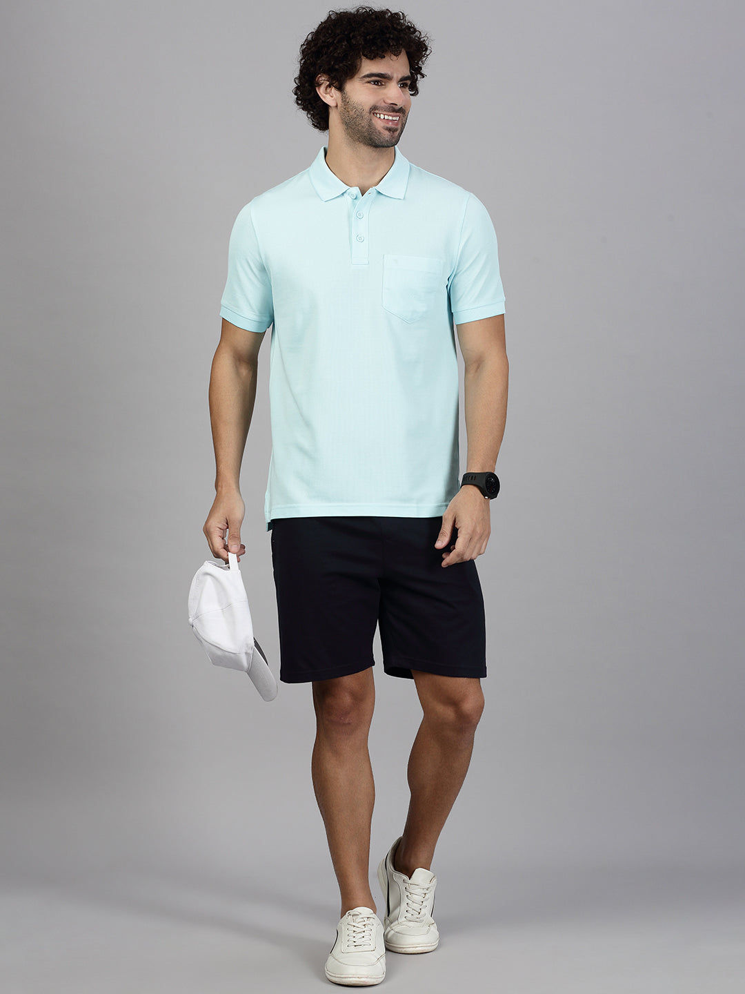 Men's Cotton Rich Pique Polo Aqua Marine Blue