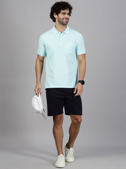Men's Cotton Rich Pique Polo Aqua Marine Blue