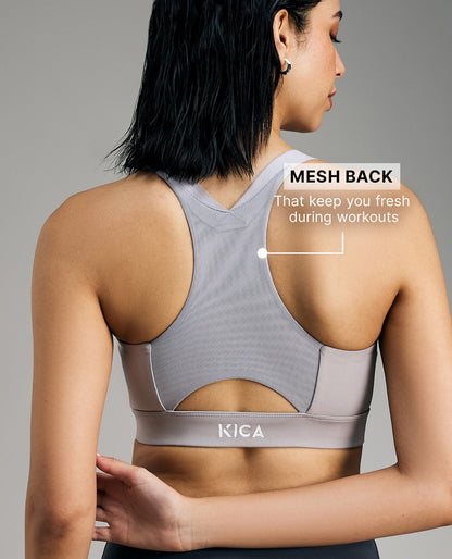 Kica Front Zip Sports Bra with Removable Pads Grey
