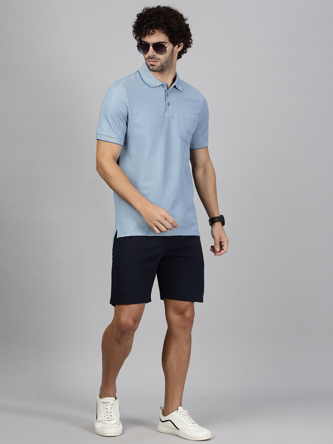 Men's Cotton Rich Pique Polo Denim Blue