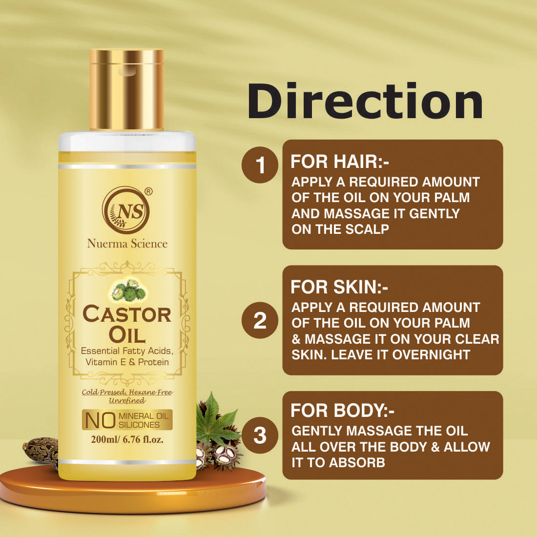 Nuerma Science Castor Oil For Skin & Body | Hydrating & Soothing Massage Oil