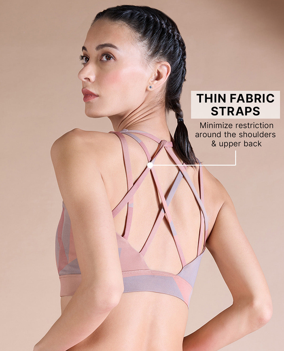 Strappy Mid-Impact Sports Bra with Removable Pads Rose