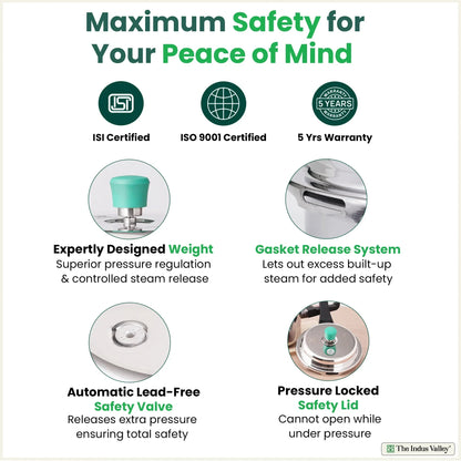 The Indus Valley RapidCuk Tri-ply Stainless Steel Pressure Cooker, Premium Quality, 3 Layer Thick Body, Heavy Bottom, 100% Safe, ISI Certified, Induction & Gas, 2/3/5L