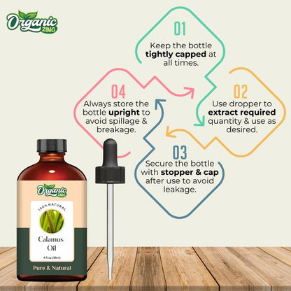 Organic Zing Calamus (Acorus Calamus) Oil | Pure & Natural Essential Oil for Skincare, Hair Care, Aroma & Diffusers