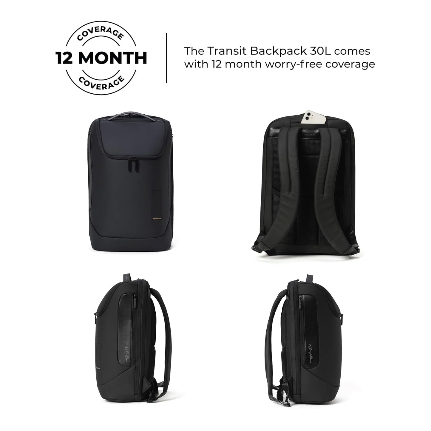 MOKOBARA Transit Backpack | Fits Laptop Up to 16 Inch, 30L Capacity, Water-Resistant Polyester, Vegan Leather Trims | Black,Money Moves - 2.0
