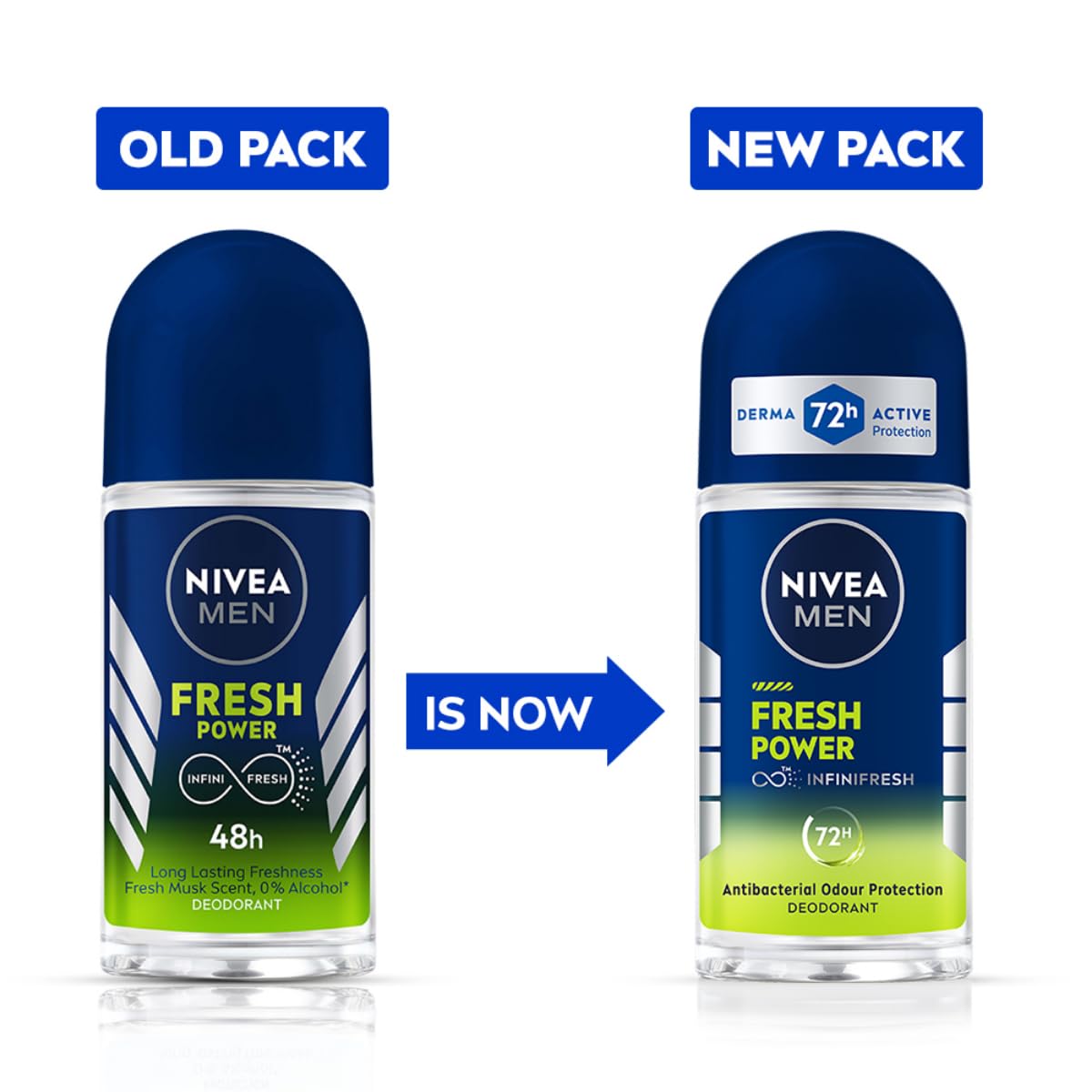 NIVEA Men Fresh Power Roll-On Deodorant 50ml - Long-Lasting Musk Fragrance