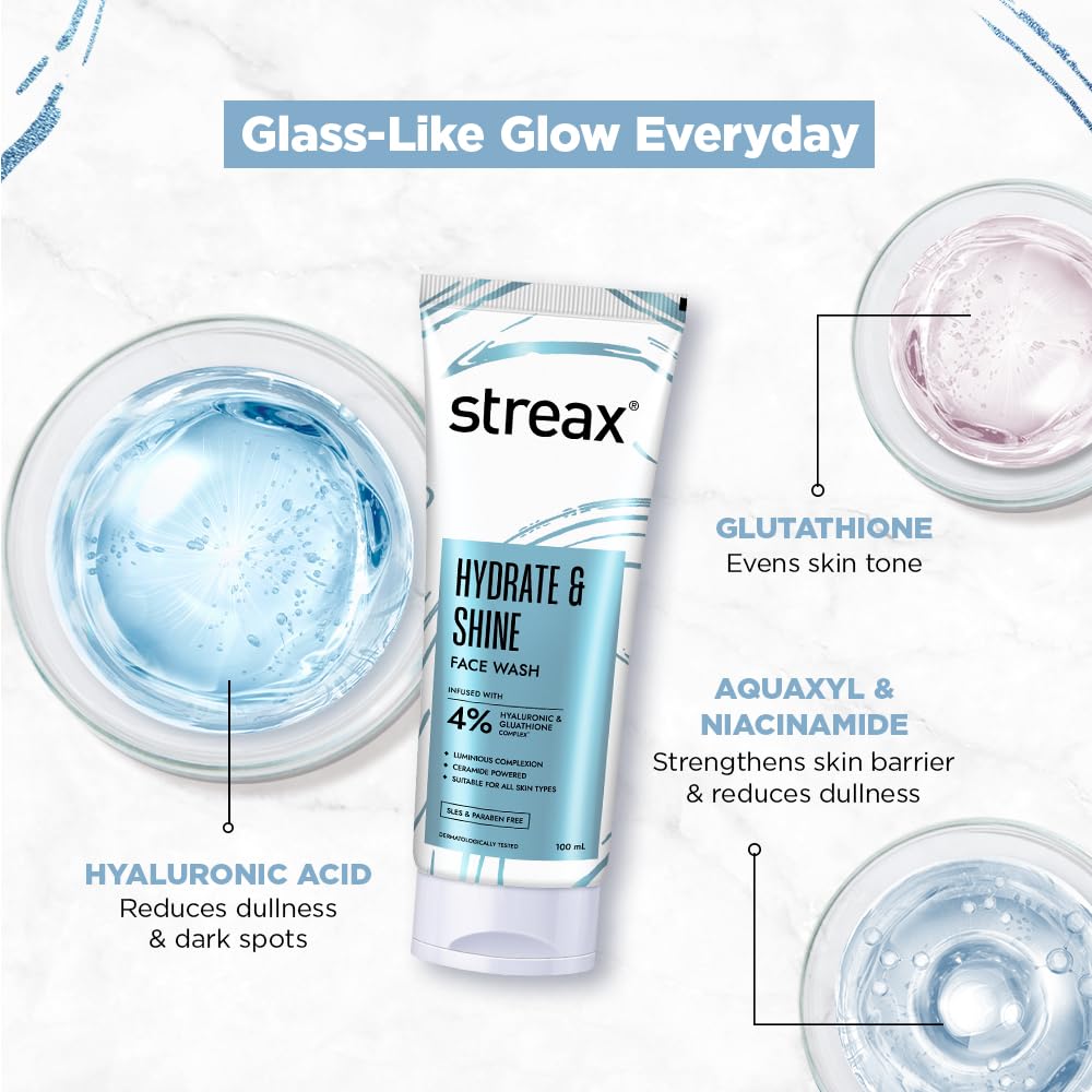 Streax Luxury Hydrating Face Wash 100ml - Hyaluronic & Glutathione Formula