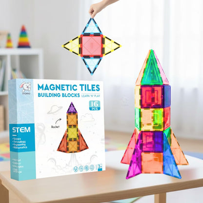 Storio Magnetic Ball Runner Tiles Building Set for Kids | 25 PCS STEM Educational Toy with Marble Run, Slides & Windows | 3D Magnetic Blocks Construction Toy for Boys & Girls Age 3+ | Learning Toy