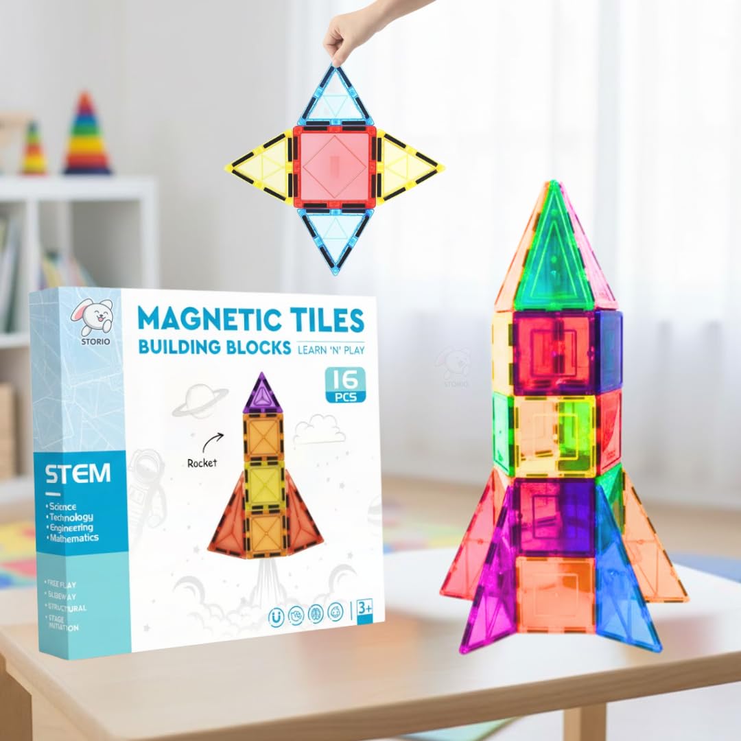 Storio Magnetic Ball Runner Tiles Building Set for Kids | 25 PCS STEM Educational Toy with Marble Run, Slides & Windows | 3D Magnetic Blocks Construction Toy for Boys & Girls Age 3+ | Learning Toy