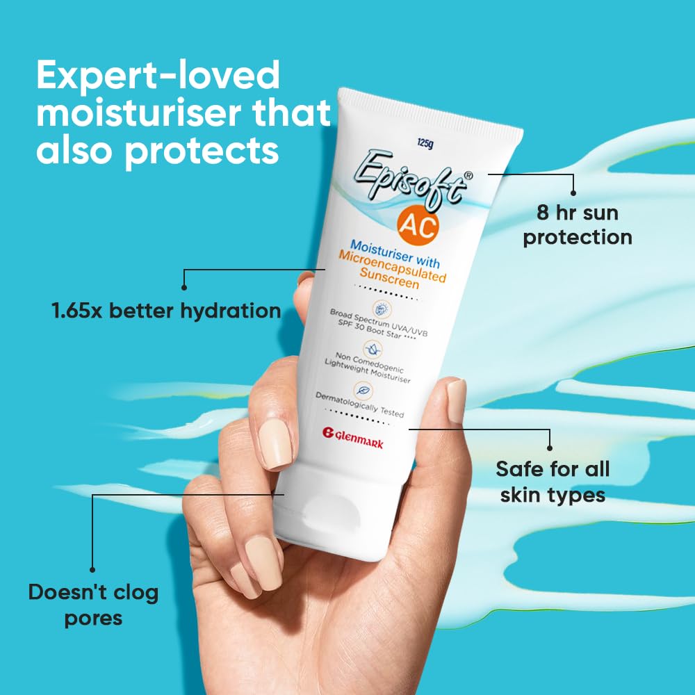 Episoft Ac Lightweight Moisturizer With Microencapsulated Spf 30 Sunscreen|Acne Safe|All Skin Types|Paraben & Fragrance Free|Dermatologist Prescribed|Suitable For Men & Women's|125Gm,1 Count