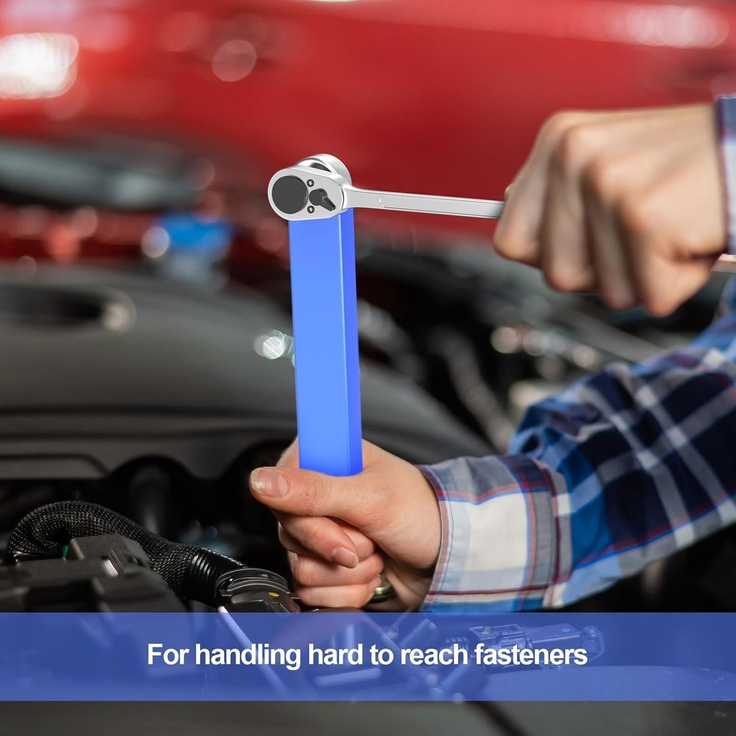 PAGALY Offset Extension Wrench, 15-Inch Offset Impact-Ready Socket Wrench Tool with 1/2", 1/4" and 3/8" Square Drive Adapters, Zero Degree Ratchet Tool for Car (CHAIN WRENCH)
