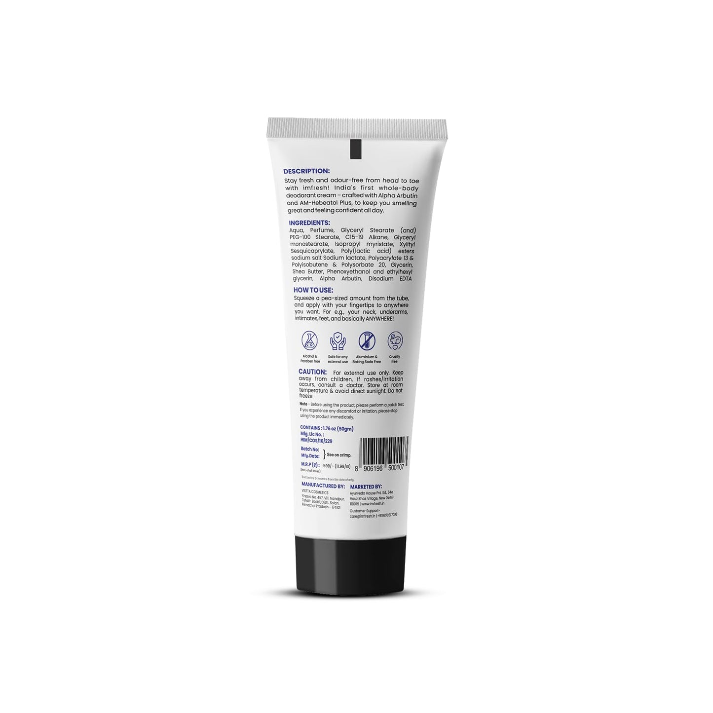 imfresh Men's Deodorant Cream, Long-Lasting Freshness, 50g, Alcohol-Free
