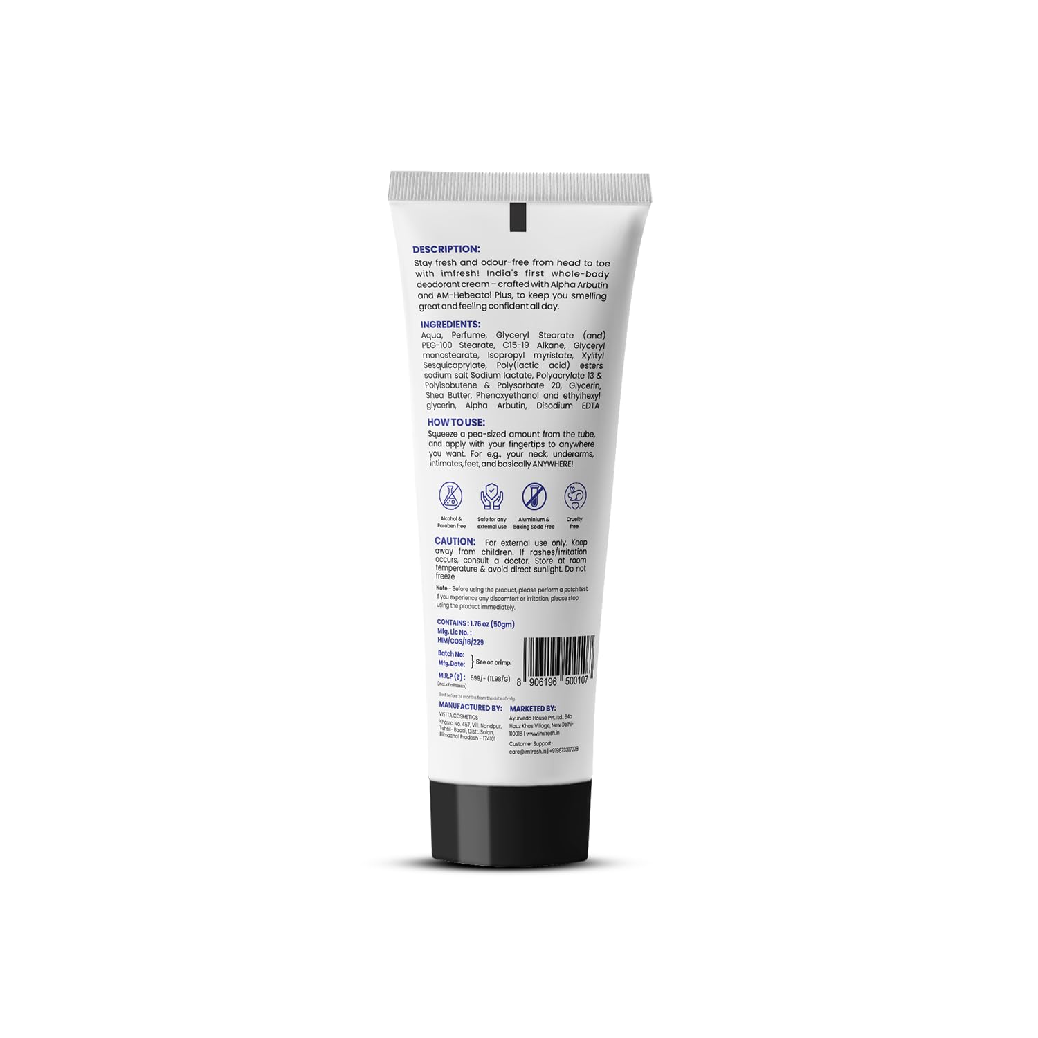 imfresh Men's Deodorant Cream, Long-Lasting Freshness, 50g, Alcohol-Free