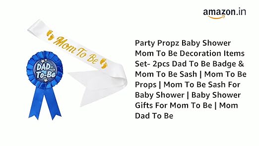 Party Propz Baby Shower Mom To Be Decoration Items Set- 2pcs Dad To Be Badge & Mom To Be Sash | Mom To Be Props | Mom To Be Sash For BabyShower | Baby Shower Gifts For Mom To Be | Mom Dad To Be