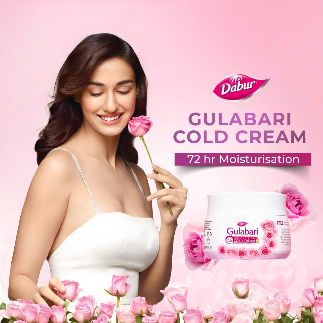 DABUR Gulabari Moisturizing Cold Cream 100Gm + Gualabari Lip Balm 8Gm|With Goodness Of Natural Rose Oil & Vitamin E|Intense Hydration And Deep Moisturization|For Smooth & Soft Skin|All Skin Types