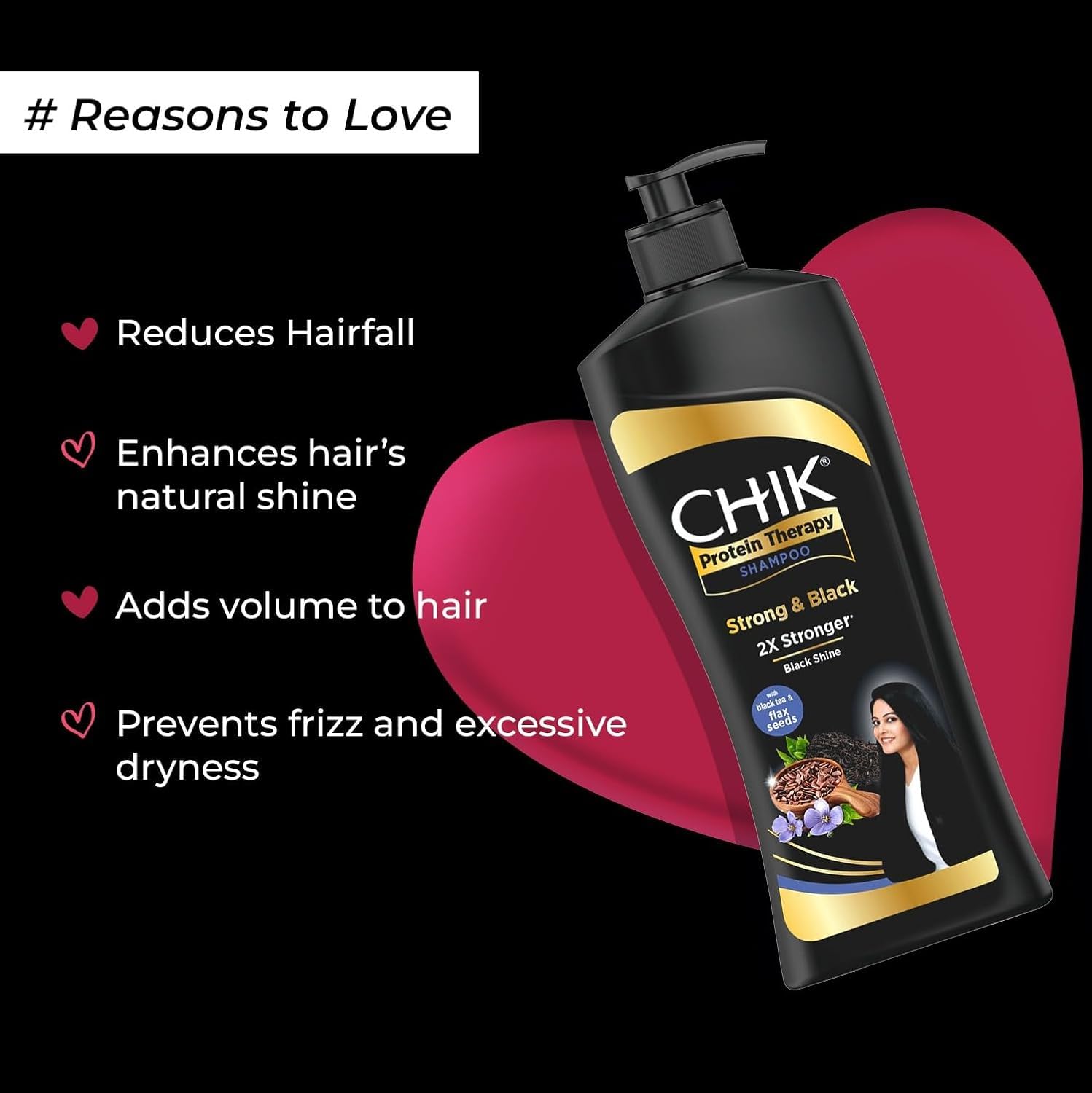 Chik Protein Therapy Shampoo |For 2X Stronger & Black Hair |With the Goodness Of Flax Seeds & Black Tea | 340ml