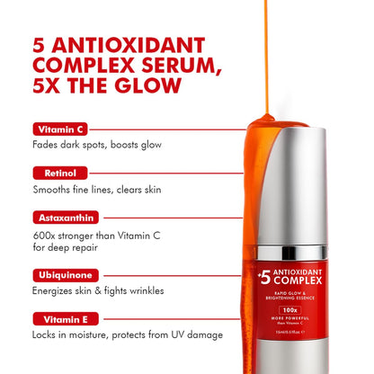 Conscious Chemist® Rapid Glow & Brightening Essence | Face Serum with 5 Antioxidant Complex (100X Stronger Than Vitamin C), Vitamin E & Retinol | For Radiant, Even-Toned Skin, For Men & Women, All Skin Types – 15ml