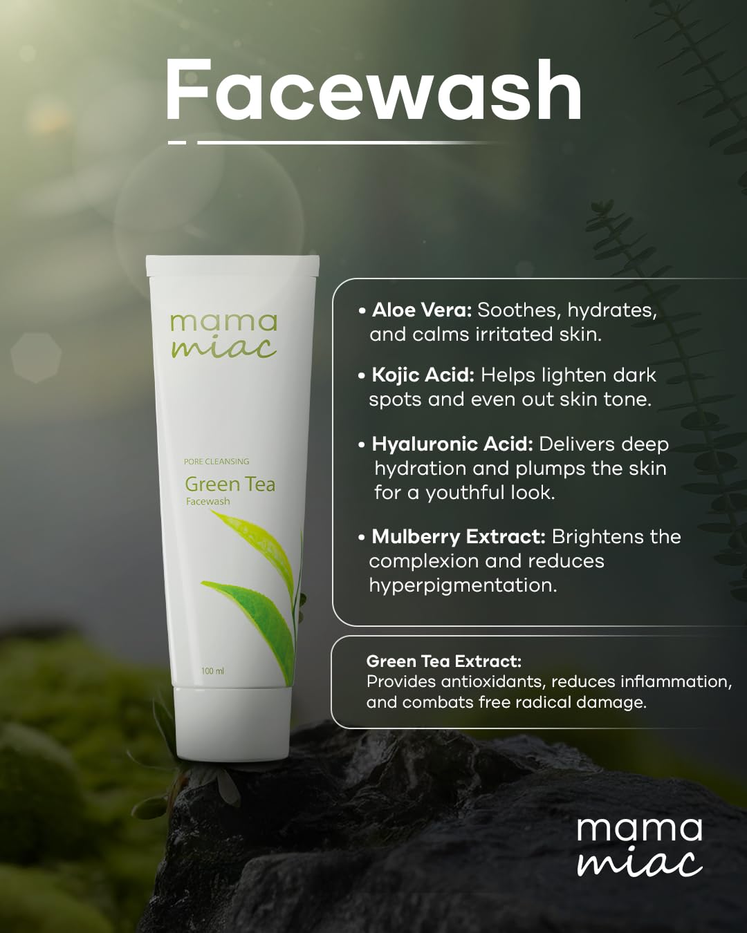 MAMAMIAC Green Tea Deep Cleansing Face Wash - 100ml | For Oil Control, Bright & Clear Skin